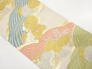 アンティーク　荒波に桐・菊模様織り出し袋帯（材料）